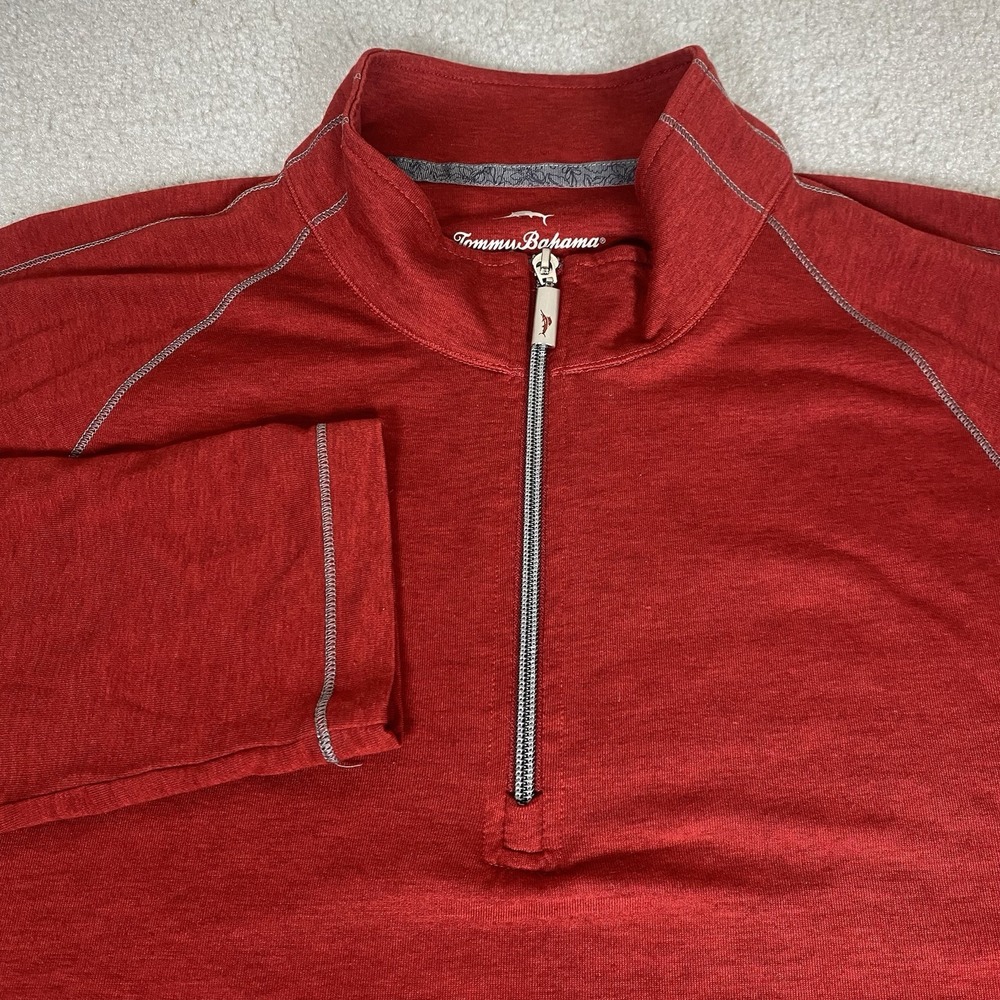 Tommy‎ Bahama 1/4 Pullover Mens XLarge Red Wool Blend Lightweight Golf